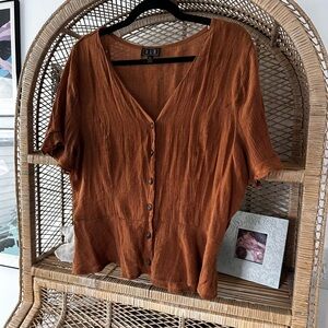 Vintage Terracotta Button-Down Top
